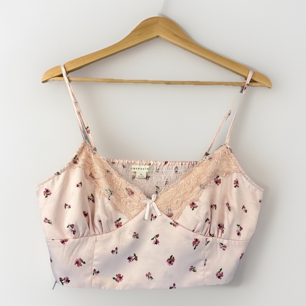 Aeropostale Camisole Bra Crop Top XL Pink Lace Floral Coquette Fairy Grunge 90s